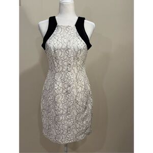 Belle Badgley Mischka Women's Sadie Floral Lace Mesh Mini Dress White Black Sz 6